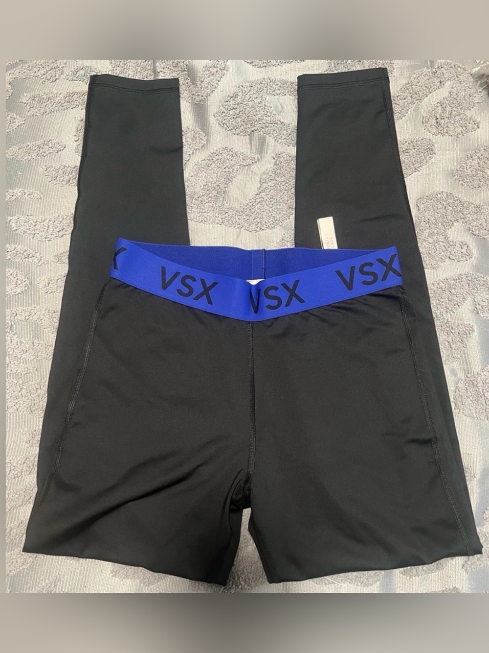 Victoria’s Secret VSX The Player Black Leggings with Blue Waistband Medium NWT